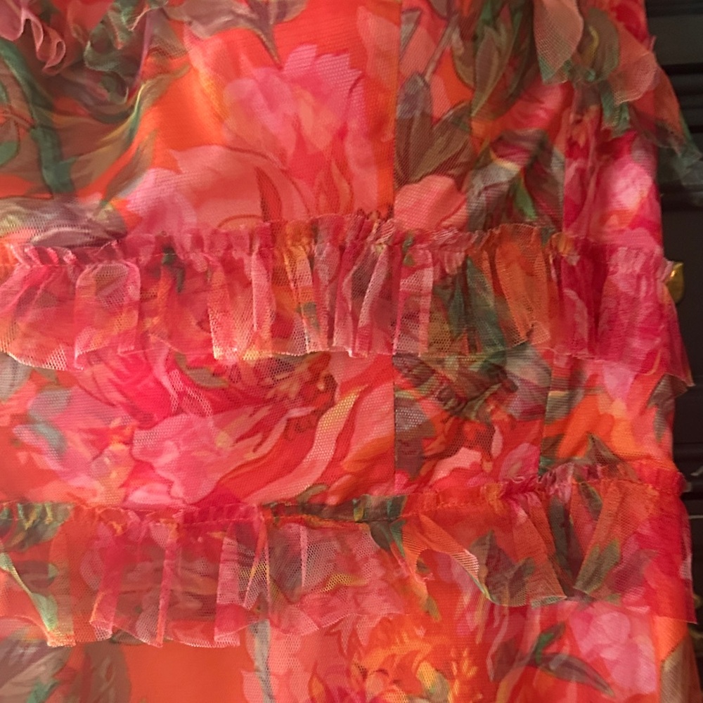 Vibrant Floral Ruffle Midi Dress MAC Duggal size 10 - Picture 4 of 7